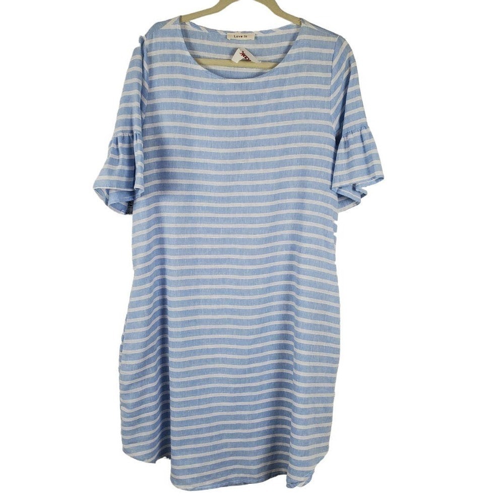Love In Striped Ruffle Bell Sleeves Sundress Beach Lounge Dress Size Large New